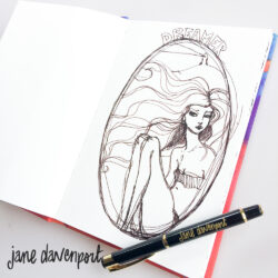 Jane Davenport Mixed Media Canvas Cover Journal 9X6-Girl Print W/96  Watercolor Paper Pages