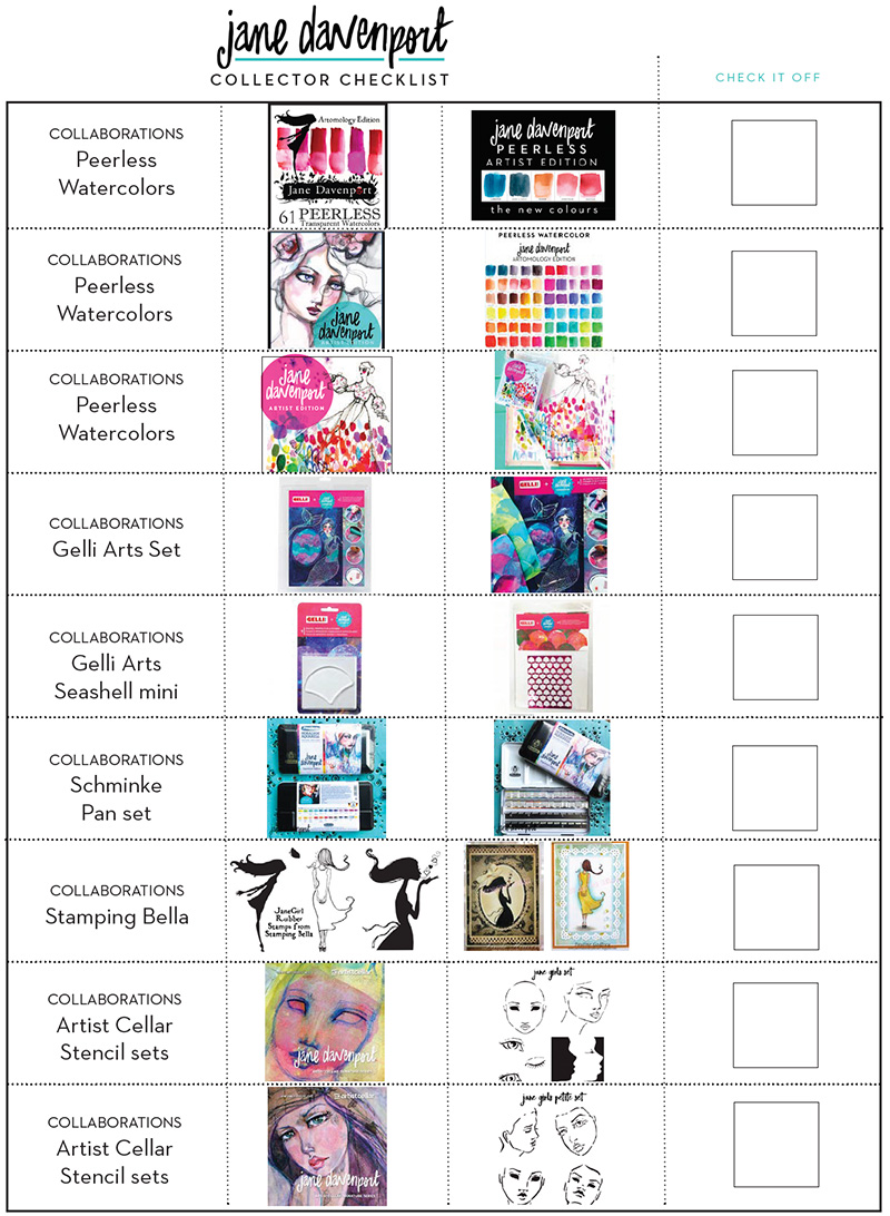 Checklists for Jane Davenport Art Supplies